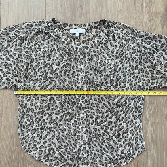 Loft Blouse Women Small Petite Brown Tan Animal Print Ann Taylor Leopard Shirt - Picture 8 of 14